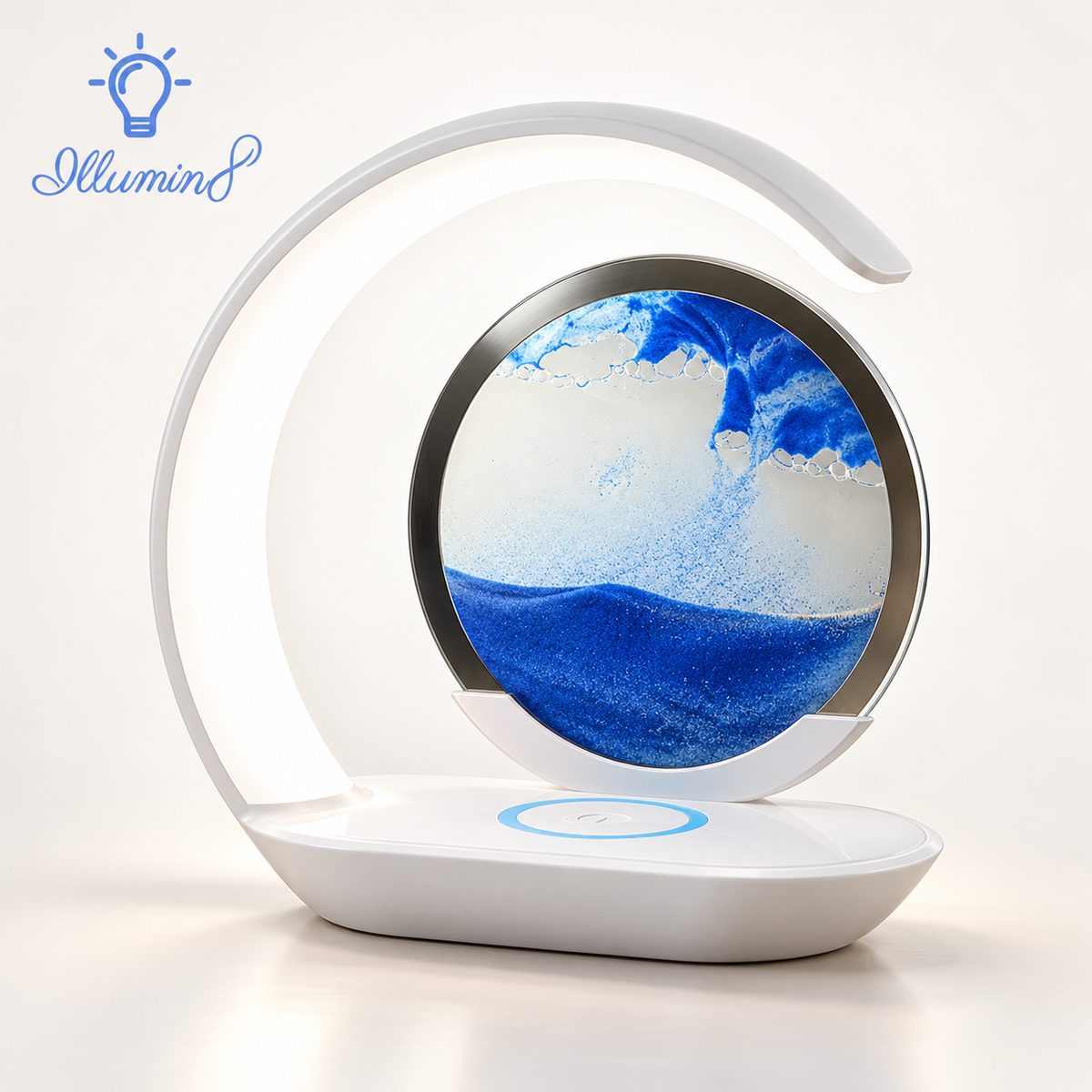 Quicksand Table Lamp Wireless Charging Desk Lamp 3D Hourglass Ornaments Sand Painting Night Light for Office Room Decoration