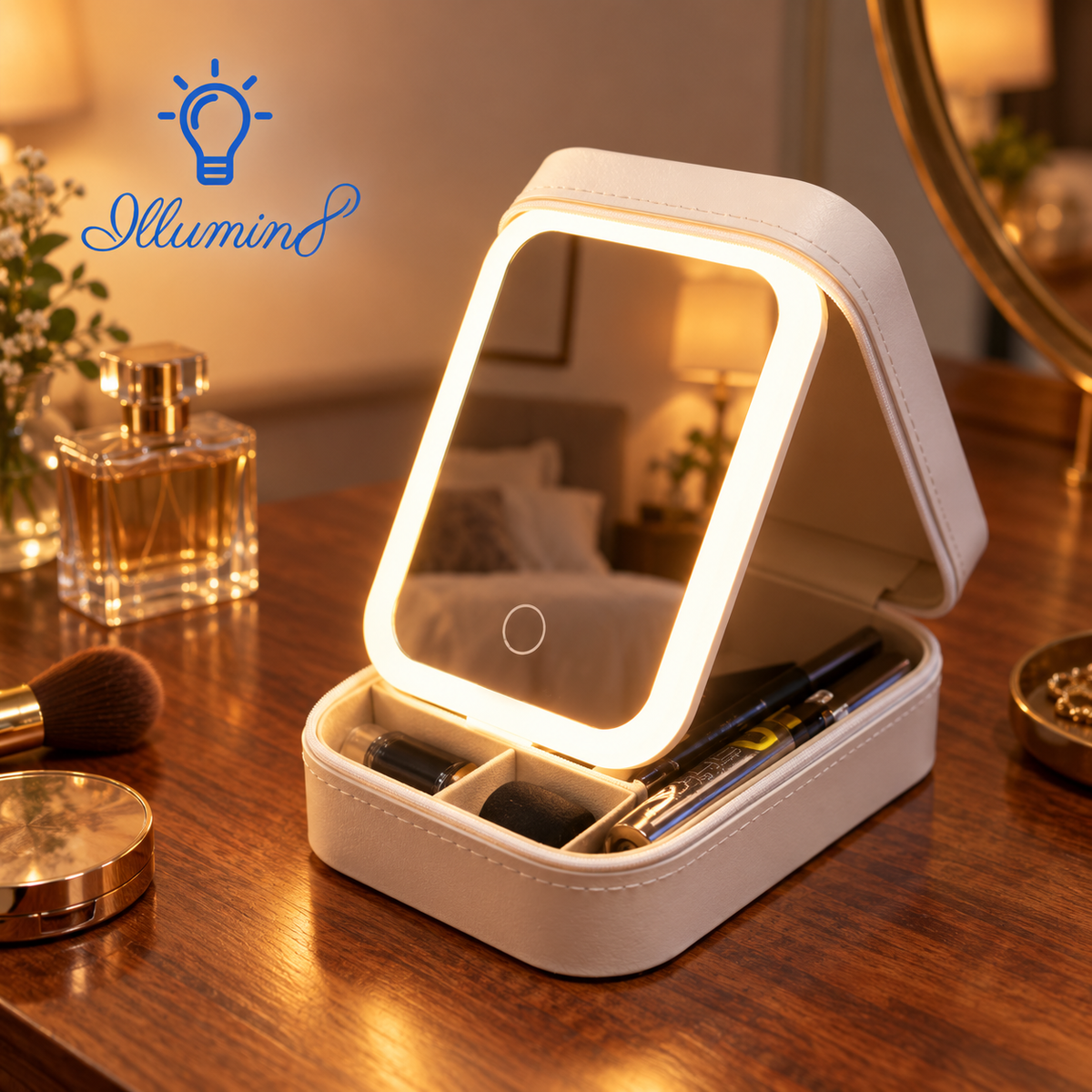 LED Lighted Makeup Case with Adjustable Brightness and Travel-Friendly Design