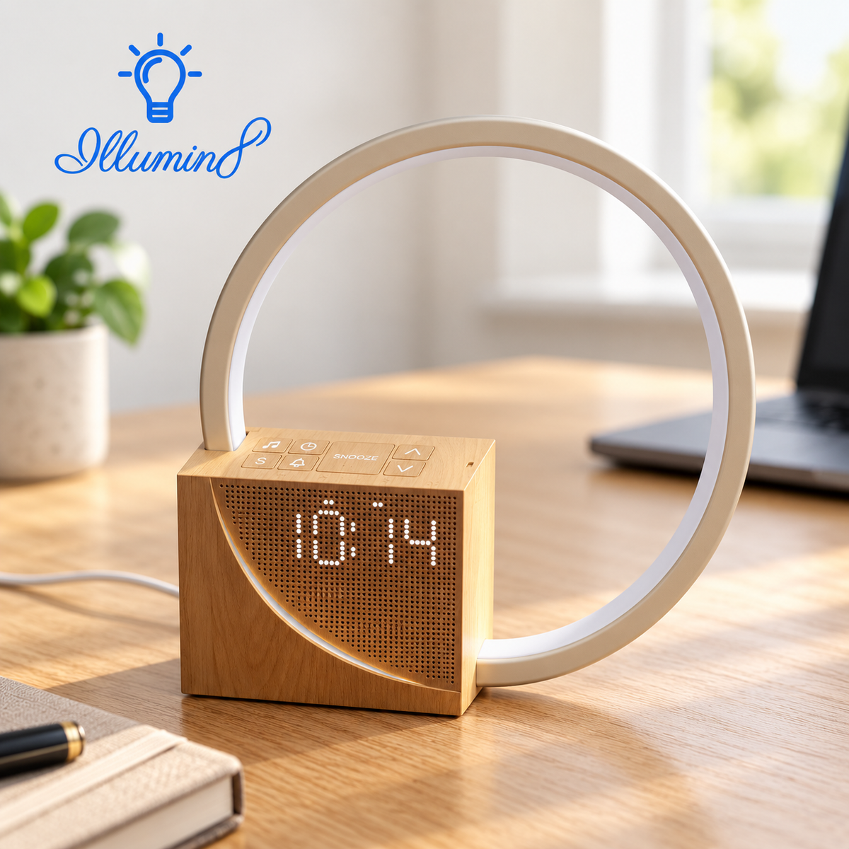Natural Sound Bedside Lamp with Wake-Up Light and White Noise