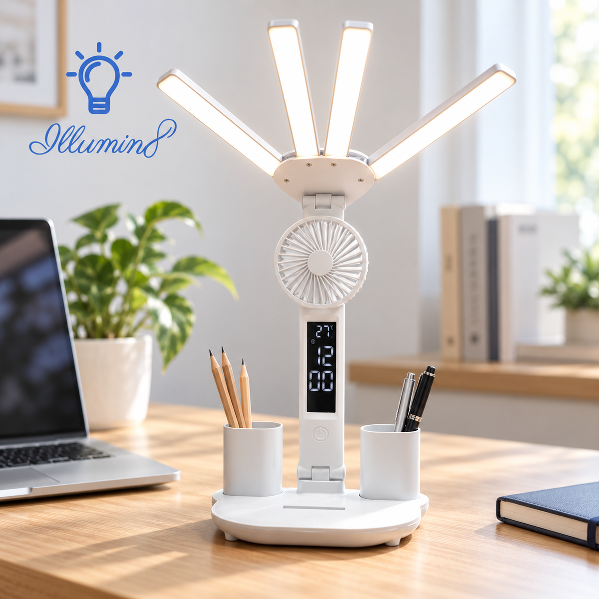 Intelligent 3-in-1 Multifunction LED Desk Lamp with Fan and Display