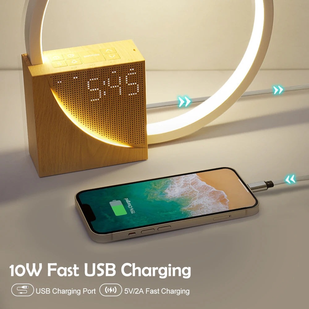 Natural Sound Bedside Lamp with Wake-Up Light and White Noise