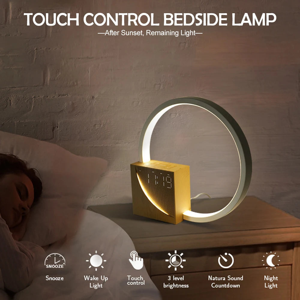 Natural Sound Bedside Lamp with Wake-Up Light and White Noise