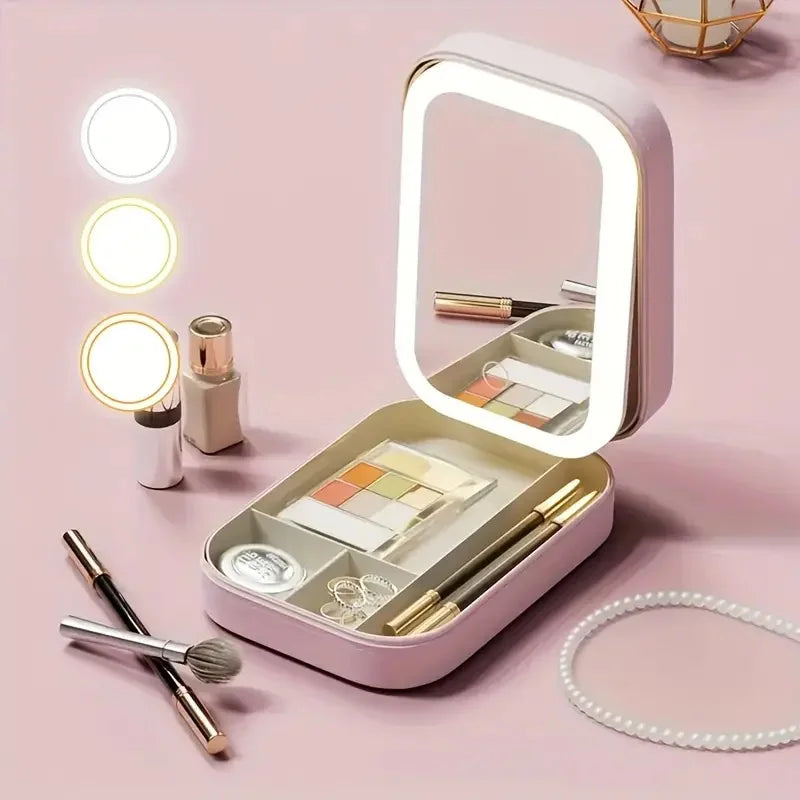 LED Lighted Makeup Case with Adjustable Brightness and Travel-Friendly Design