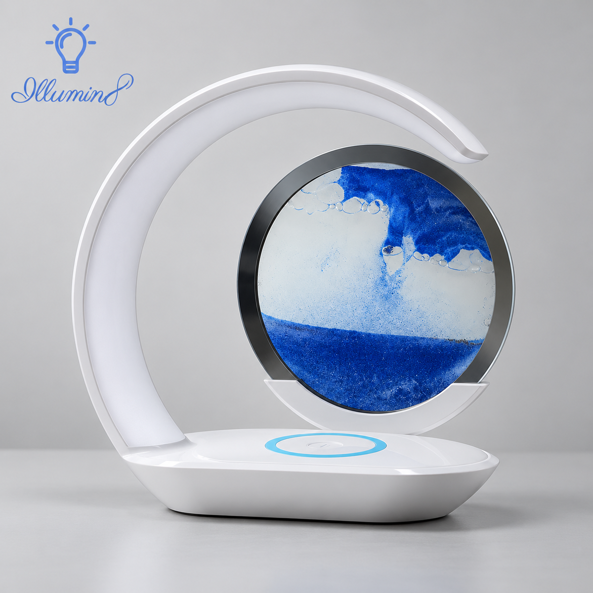 Quicksand Table Lamp Wireless Charging Desk Lamp 3D Hourglass Ornaments Sand Painting Night Light for Office Room Decoration