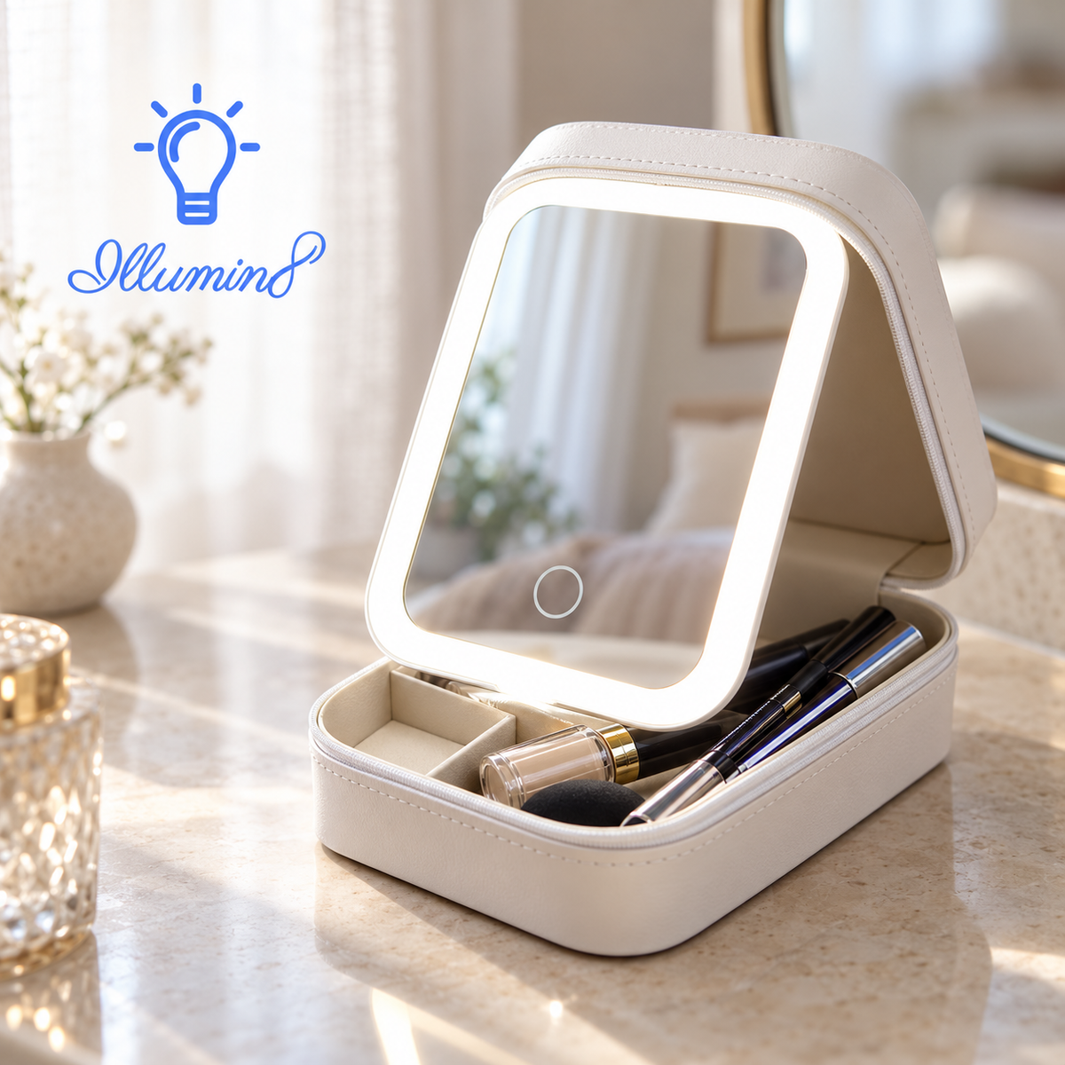 LED Lighted Makeup Case with Adjustable Brightness and Travel-Friendly Design