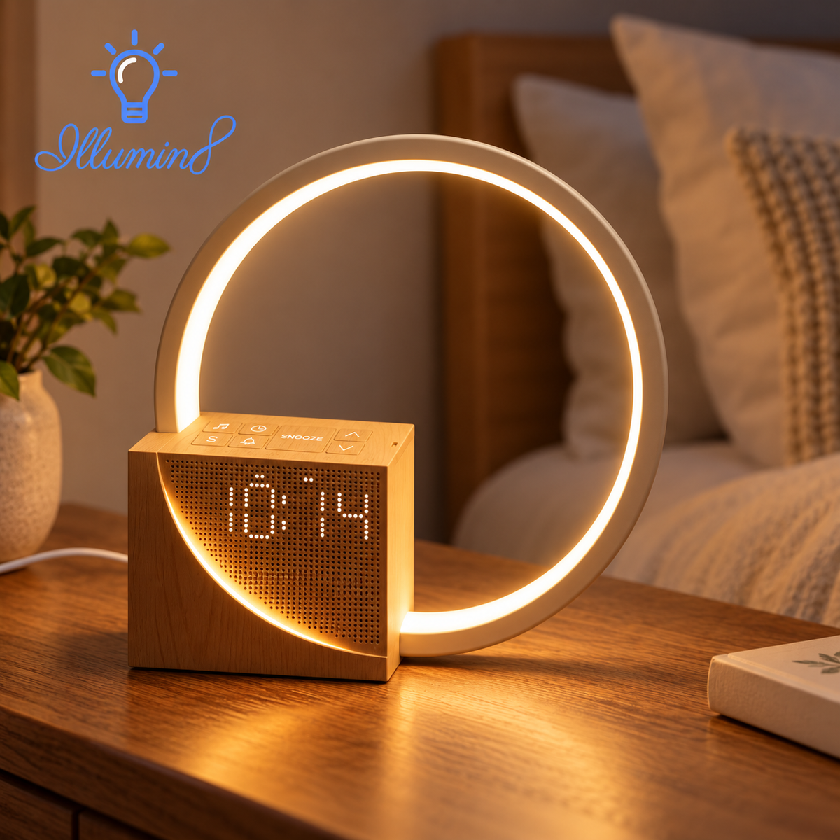 Natural Sound Bedside Lamp with Wake-Up Light and White Noise