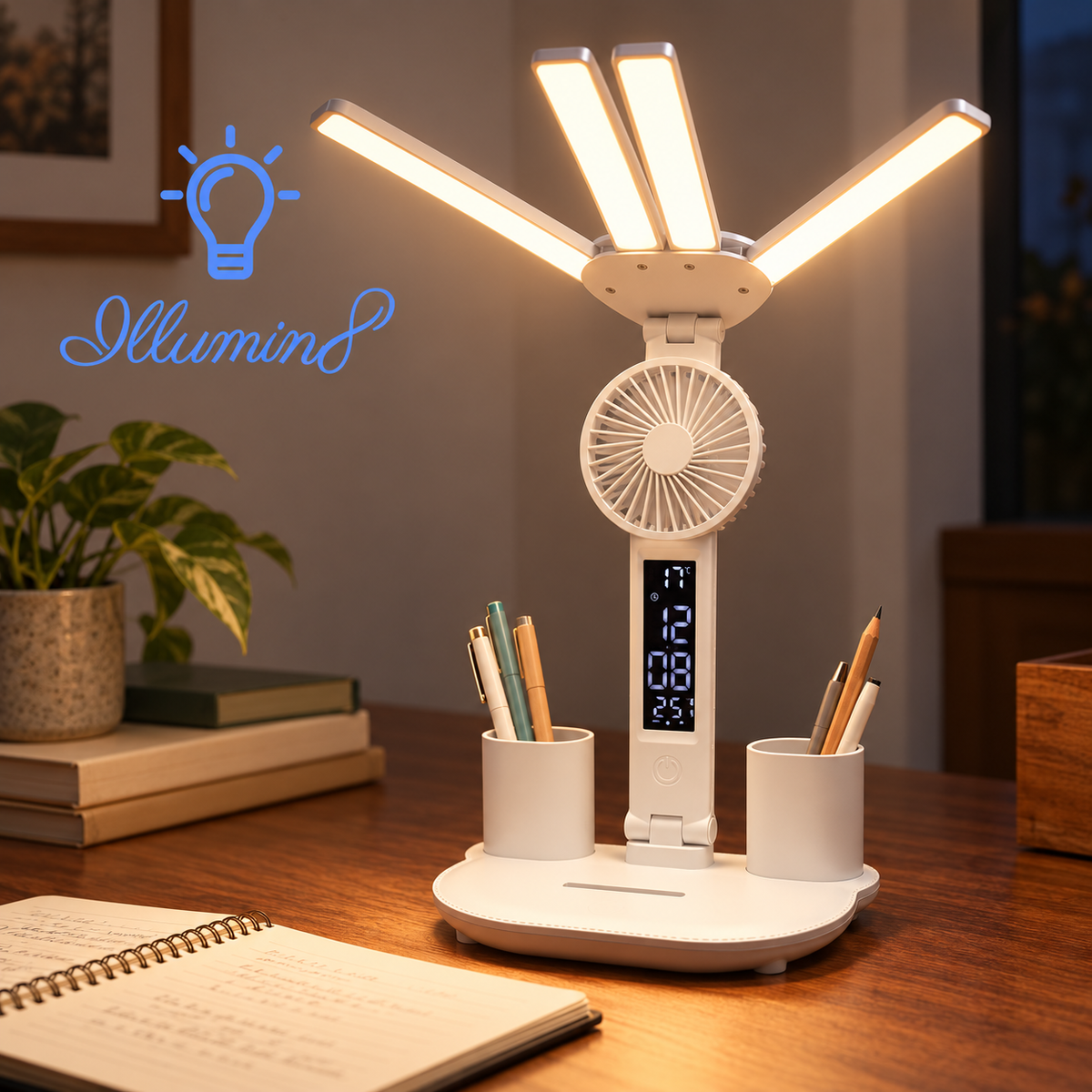 Intelligent 3-in-1 Multifunction LED Desk Lamp with Fan and Display