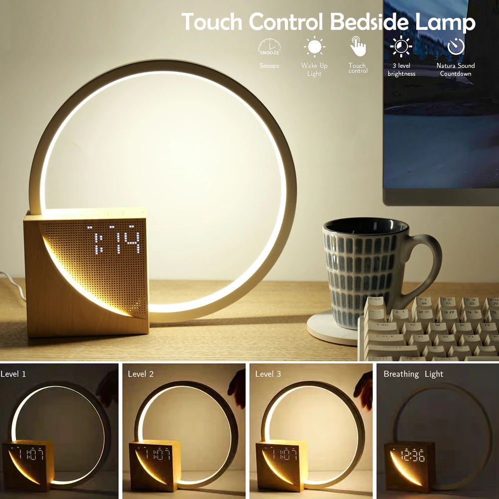 Natural Sound Bedside Lamp with Wake-Up Light and White Noise