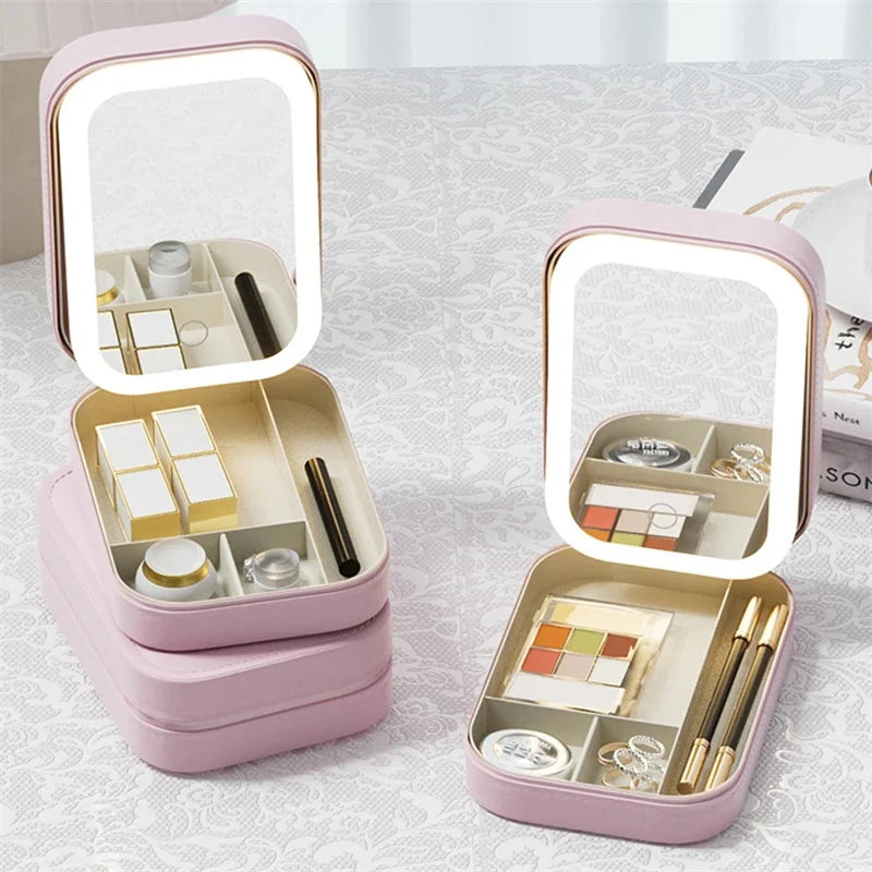 LED Lighted Makeup Case with Adjustable Brightness and Travel-Friendly Design